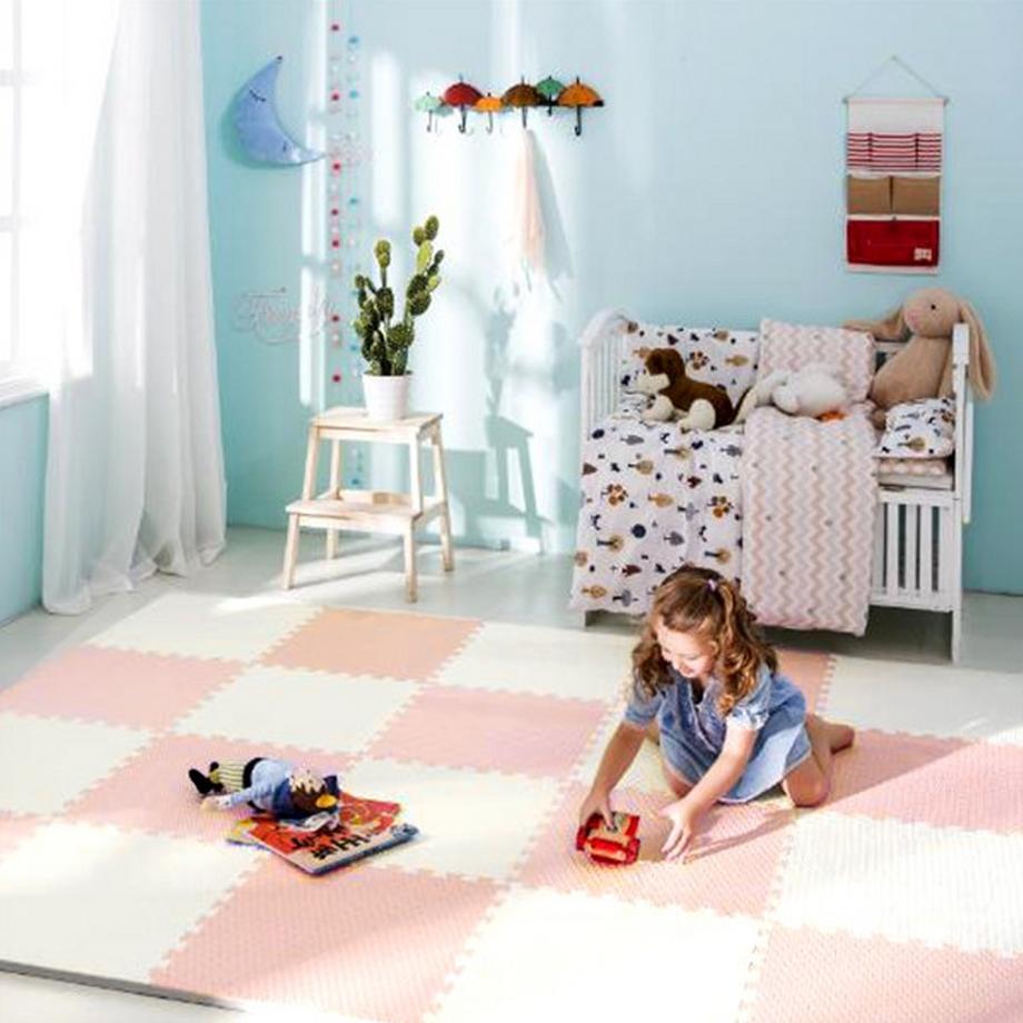 B2X  Grand tapis puzzle en mousse Ricokids 60x60 cm, 4 pièces, pêche et blanc 