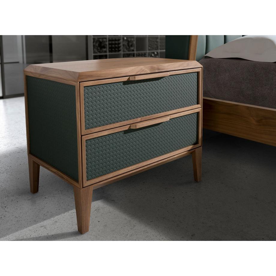 ANGEL CERDA Nachttisch aus dunkelgrünem PVC und Walnussholz  