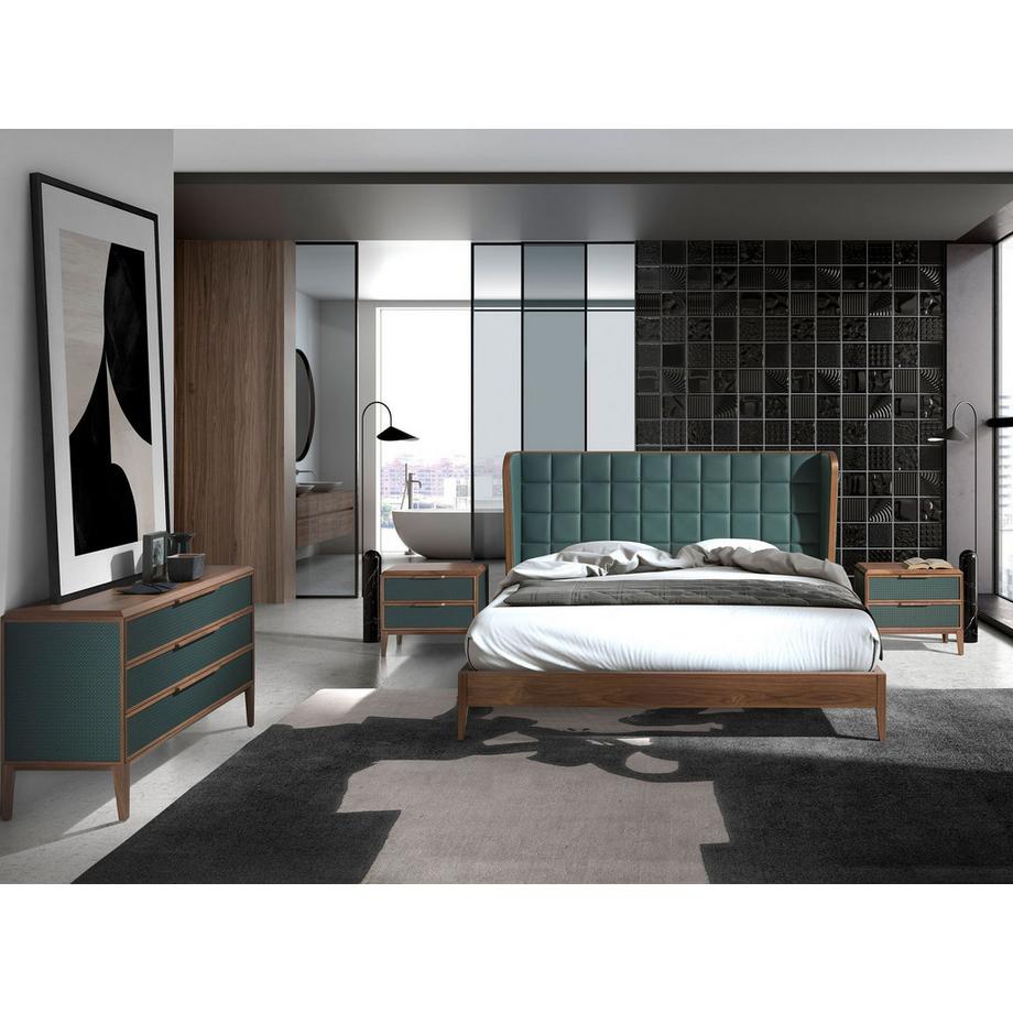 ANGEL CERDA Nachttisch aus dunkelgrünem PVC und Walnussholz  