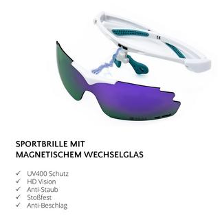 YEAZ  SUNUP Magnet-Sport-Sonnenbrille Matt weiß /  Full Revo Purple 