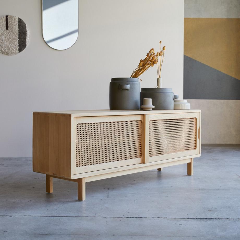 Tikamoon TV-Schrank aus Ulme und Rattangeflecht 140 cm Luis  