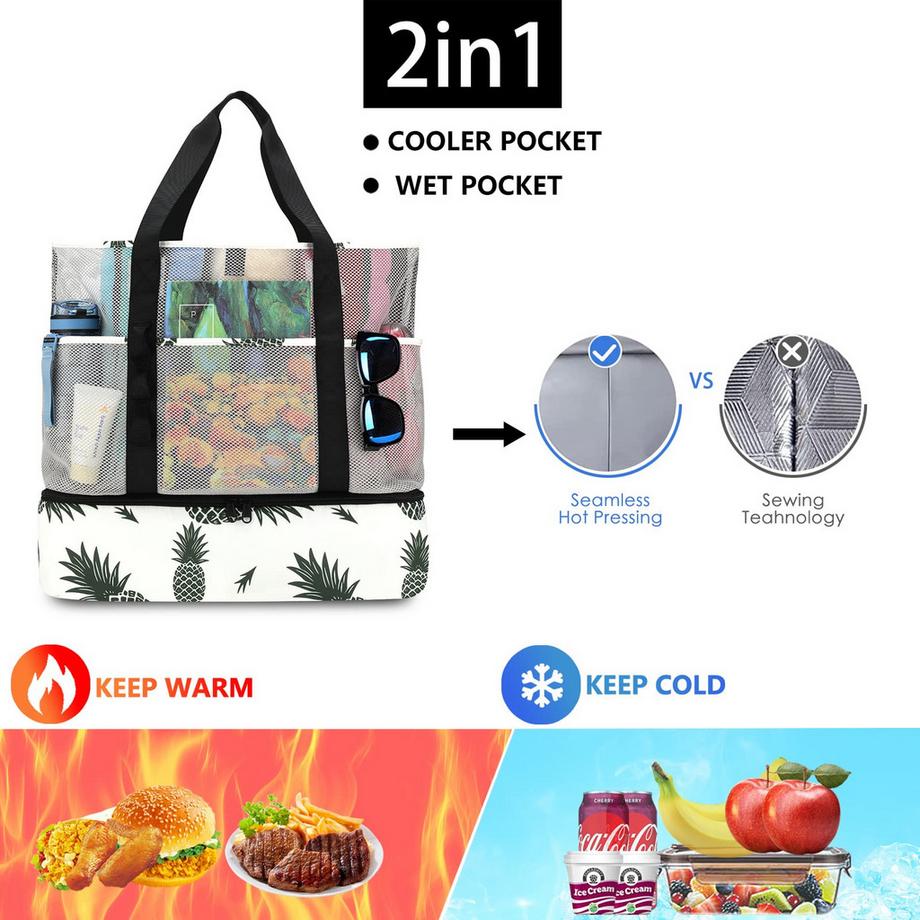 Only-bags.store  Mesh Beach Bag Large Foldable mit wasserdichter Kühltasche 