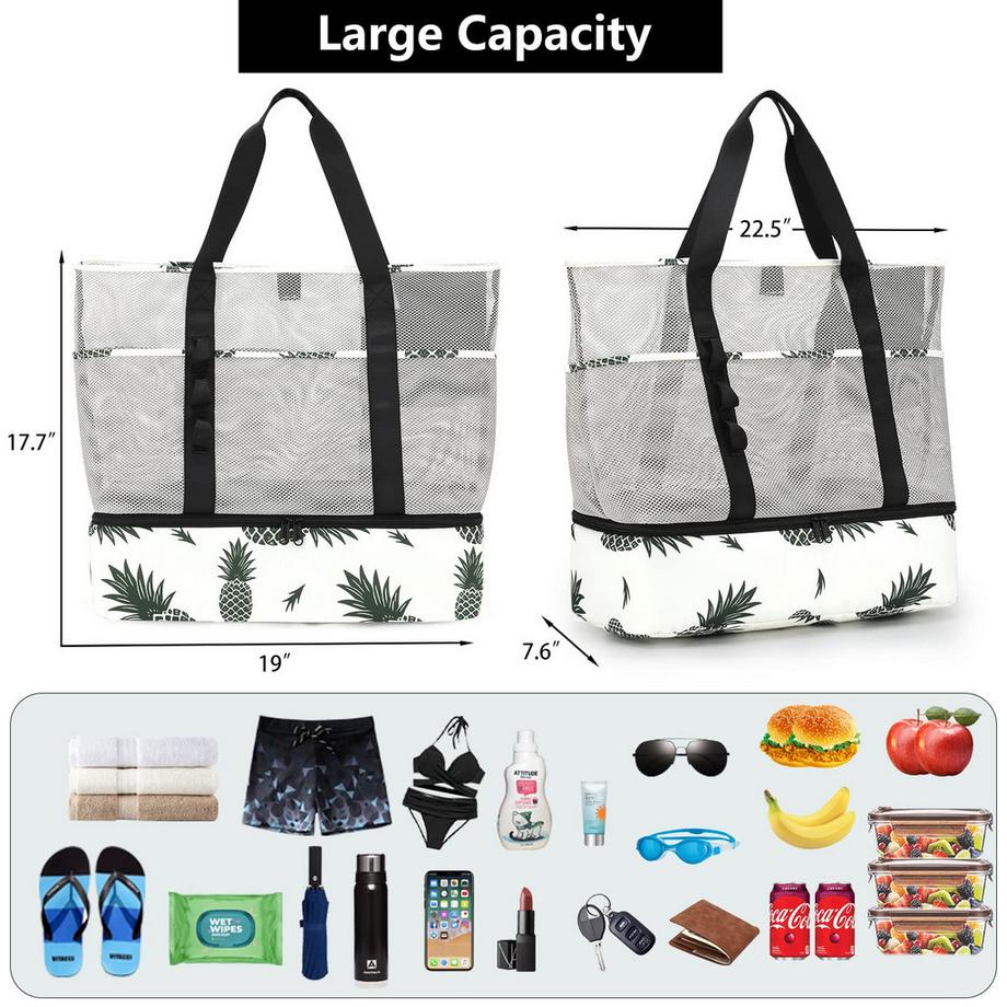 Only-bags.store  Mesh Beach Bag Large Foldable mit wasserdichter Kühltasche 