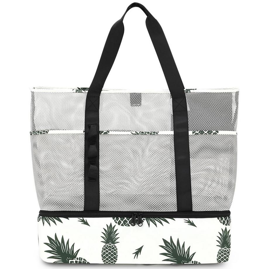 Sac de plage en maille grand pliable avec sac isotherme étanche