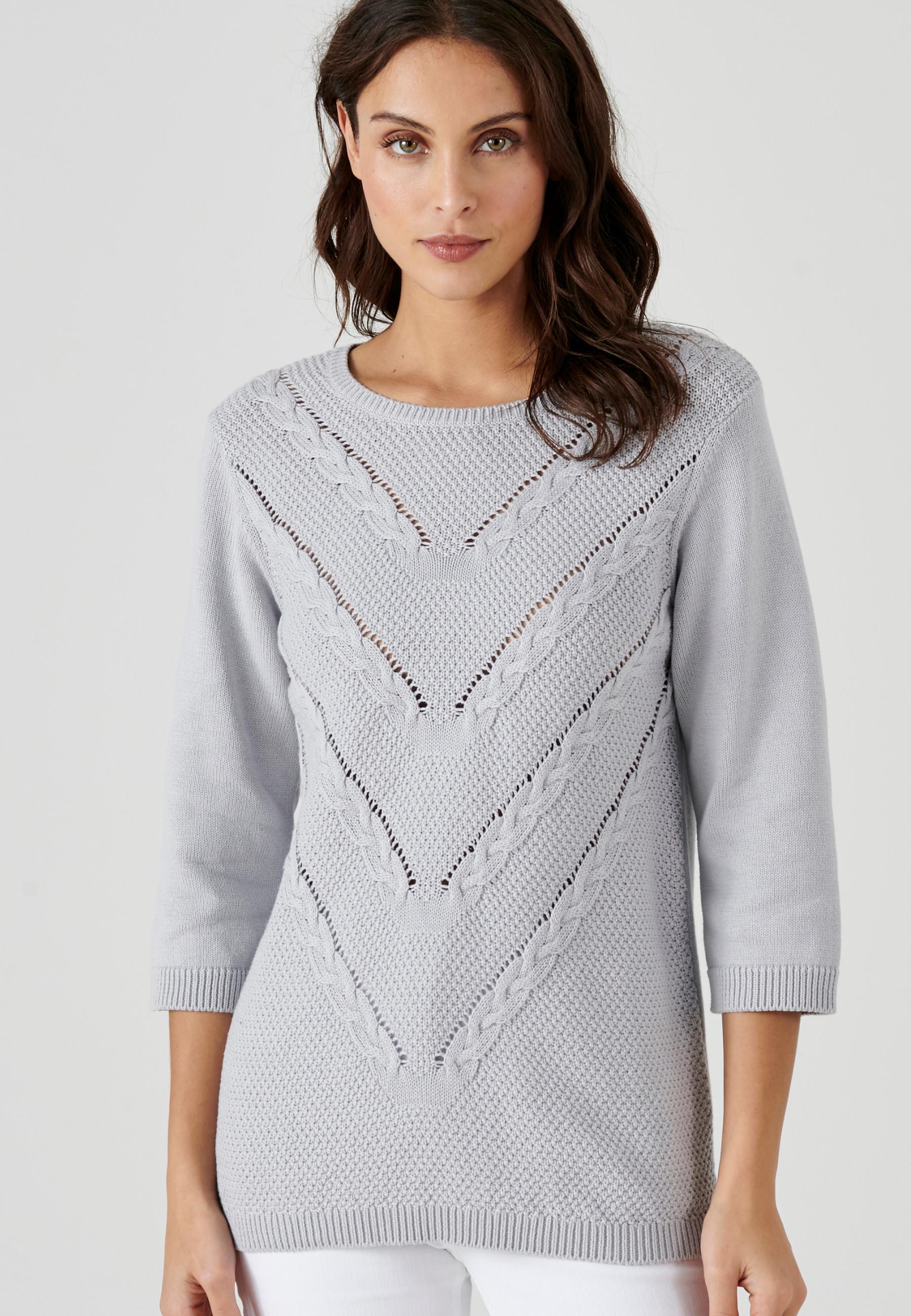 Image of Pullover Aus Reiner Baumwolle Mit Zopfmuster. Damen Grau 38/40