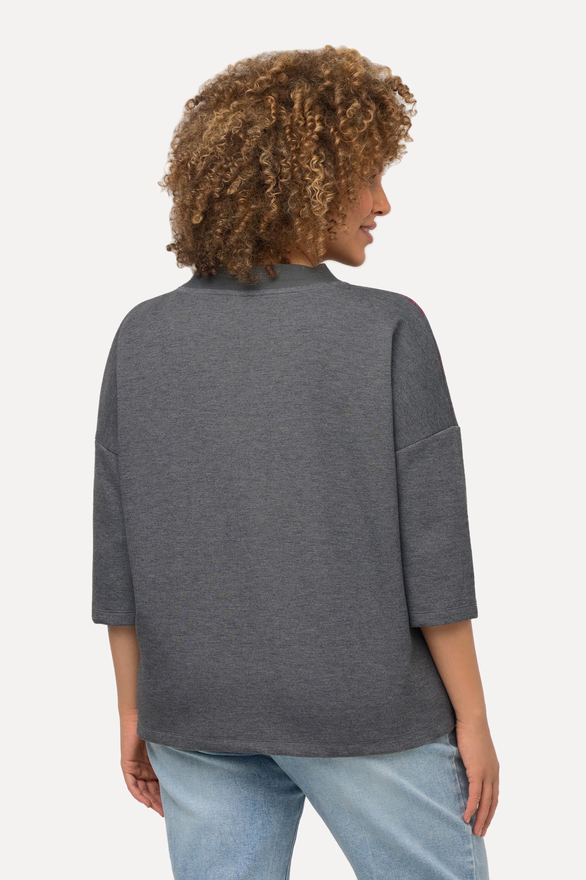 Ulla Popken  Pullover dal taglio oversize con farfalle, collo alto e maniche a 3/4 