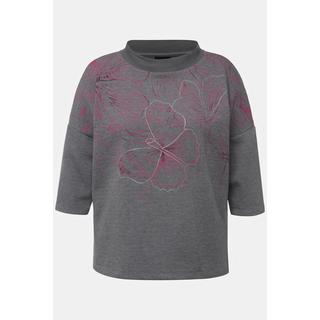 Ulla Popken  Pullover dal taglio oversize con farfalle, collo alto e maniche a 3/4 