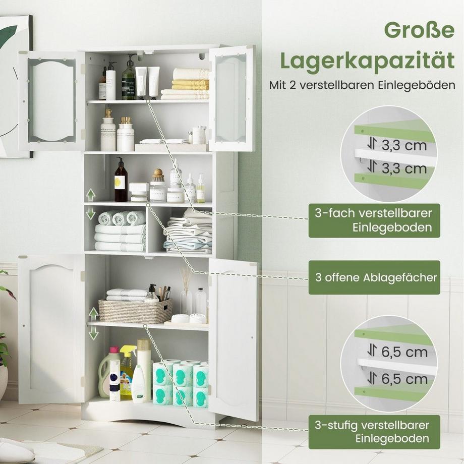 B2X Mobile da bagno, mobile alto autoportante con 4 ante e ripiani, bianco, 60 x 30 x 148,5 cm  
