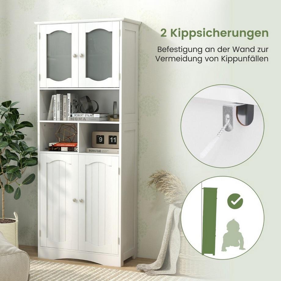 B2X Mobile da bagno, mobile alto autoportante con 4 ante e ripiani, bianco, 60 x 30 x 148,5 cm  