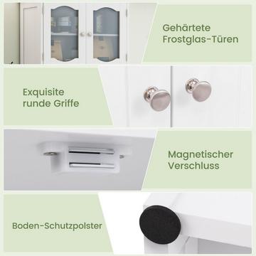 Mobile da bagno, mobile alto autoportante con 4 ante e ripiani, bianco, 60 x 30 x 148,5 cm