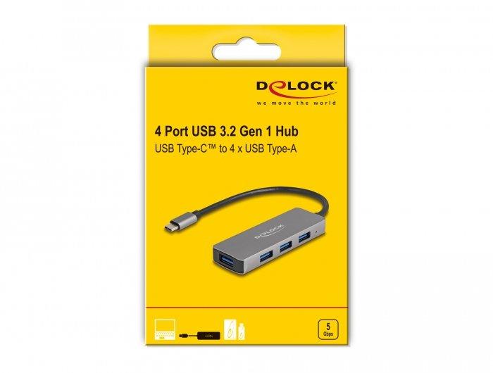 DeLock  4 Port USB 5 Gbps Hub mit USB Type-C Anschluss – USB Typ-A Buchsen seitlich 