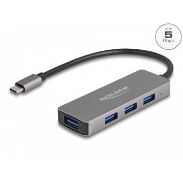 Hub de 4 prises USB 5 Gbps avec connecteur USB Type-C – prises USB Type-A latérales