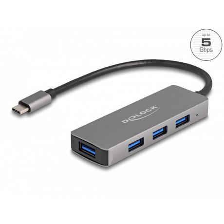 DeLock  4 Port USB 5 Gbps Hub mit USB Type-C Anschluss – USB Typ-A Buchsen seitlich 