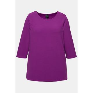 Ulla Popken  Sweat-shirt à col rond et manches 3/4, en maille côtelée horizontale 