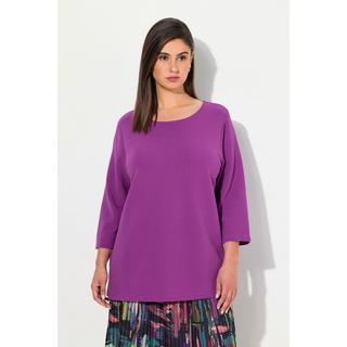 Ulla Popken  Sweat-shirt à col rond et manches 3/4, en maille côtelée horizontale 