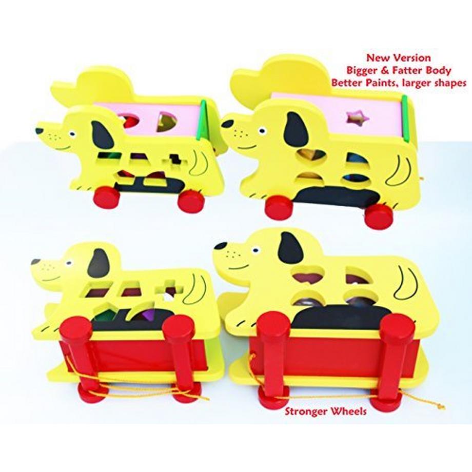 Activity-board  Nachziehspielzeug Holz - Nachziehtier Hund mit Schnur und Steckspiel mit Steckwürfel aus Holz - 2 