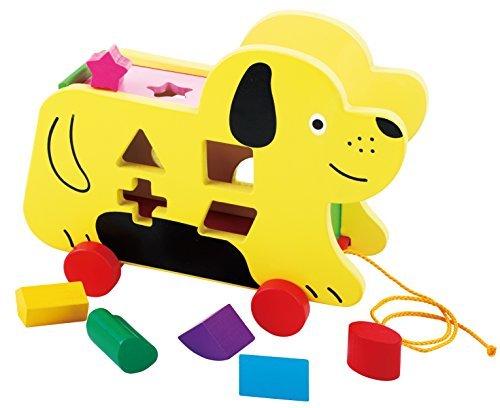 Activity-board  Jouet à tirer en bois - Chien animal à tirer avec ficelle et jeu enfichable avec cube enfichable en bois - Jouet 2 en 1 