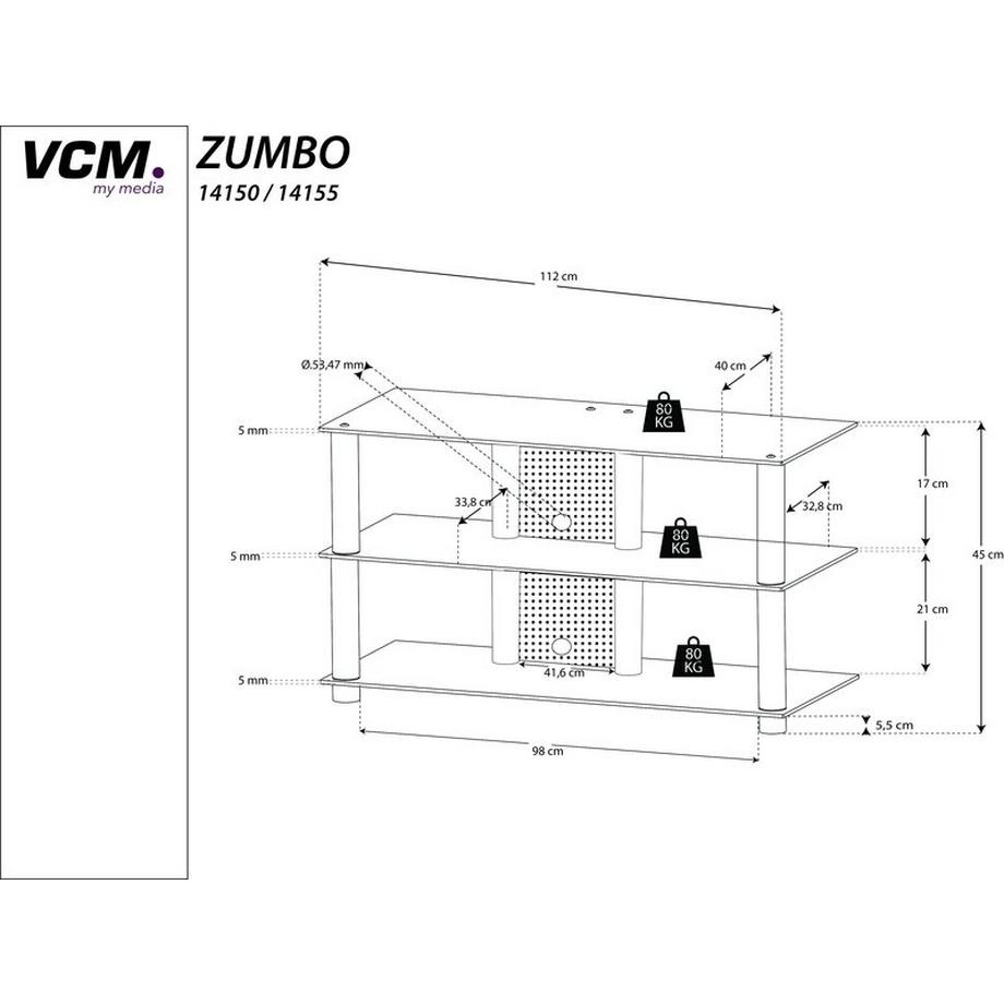 VCM TV Möbel | Lowboard | Kabelführung | Maße H. 45 x B. 112 x T. 40 cm | Fernseh Möbel - Zumbo  
