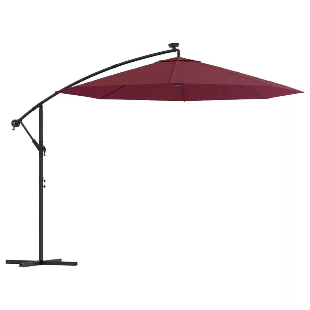 vidaXL Zweefparasol met LED en stalen paal wijnrood313780