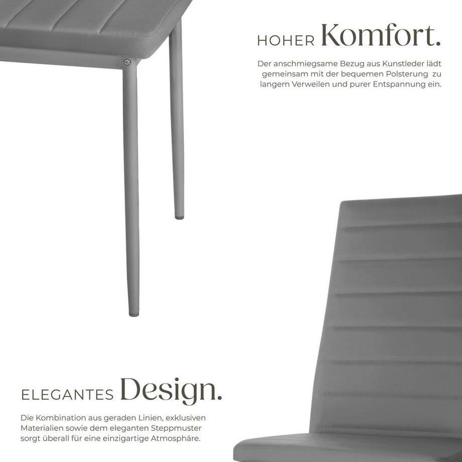 Tectake Set Esszimmerstuhl Thomas gepolstert mit Kunstlederbezug hohe Rückenlehne  