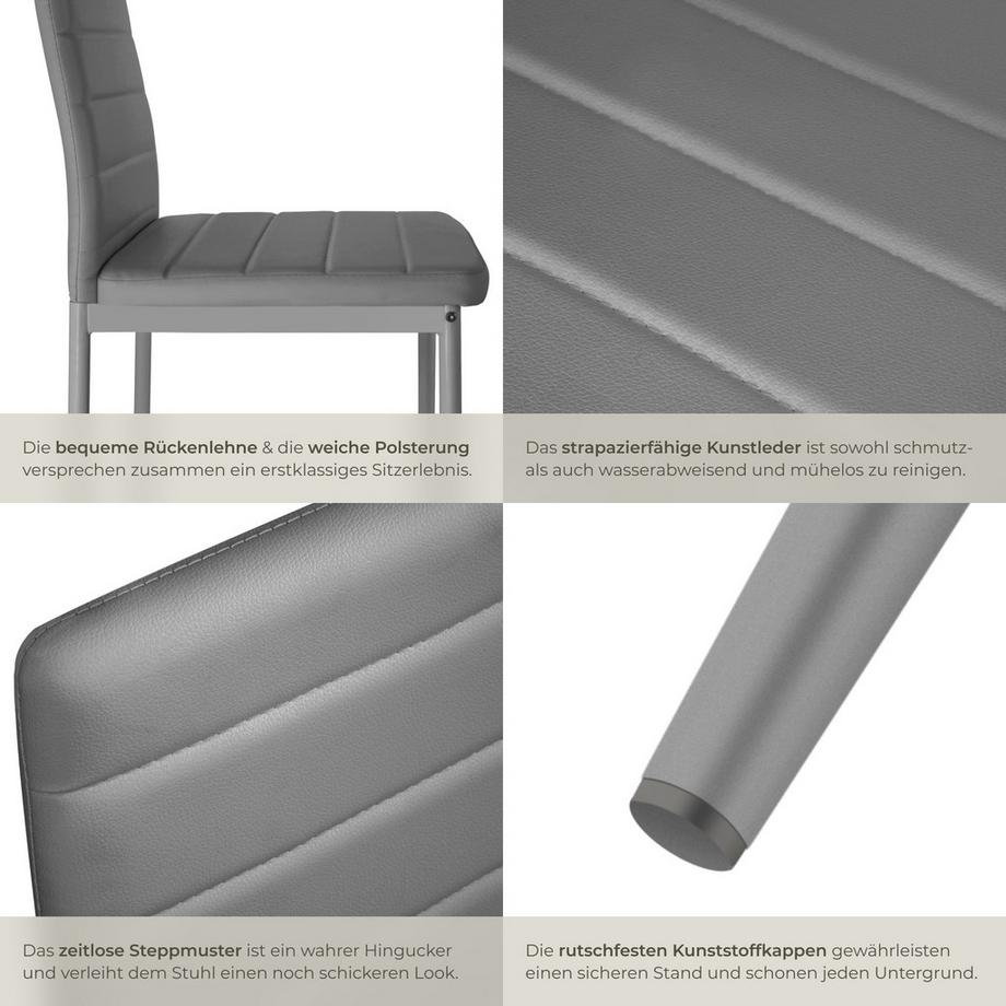Tectake Set Esszimmerstuhl Thomas gepolstert mit Kunstlederbezug hohe Rückenlehne  