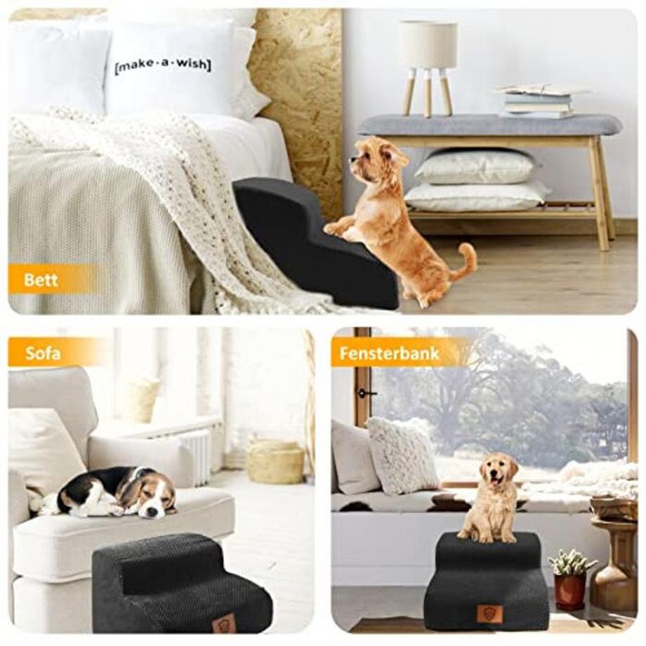 Alopini  Hundetreppe für kleine Hunde-Wasserfeste Hundetreppe 2 Stufen, rutschfest abnehmbar waschbar hohe 