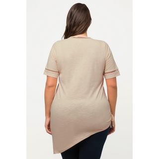 Ulla Popken  Longshirt, Raffband, V-Ausschnitt, Halbarm, Biobaumwolle 