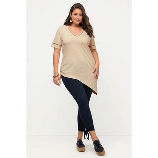 Ulla Popken  Longshirt, Raffband, V-Ausschnitt, Halbarm, Biobaumwolle 