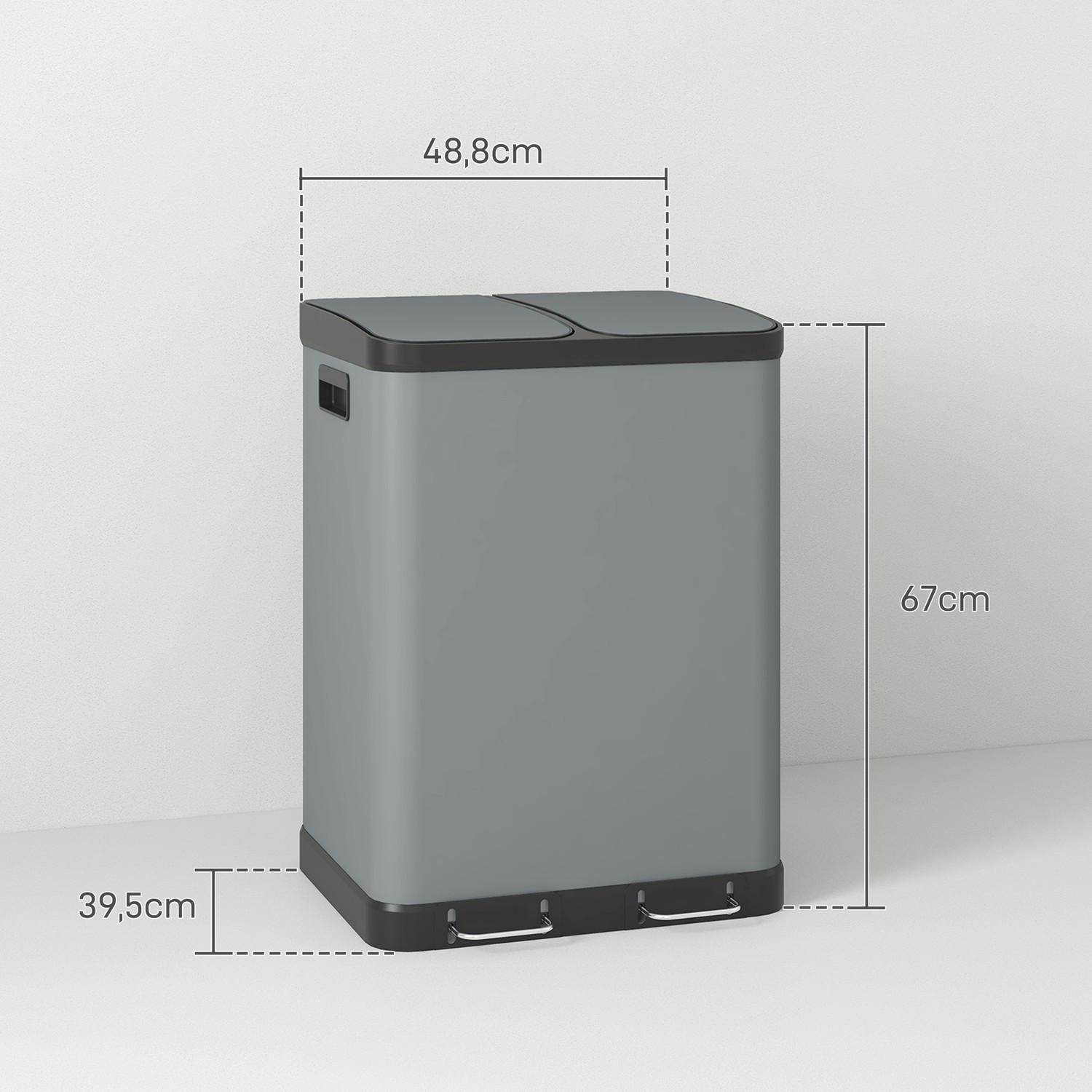 Northio Mülleimer 2x30L Treteimer Kosmetikeimer mit Deckel und Fußpedal, Metall Müllbehälter mit Inneneimer für Wohnzimmer und Büro, 48,8x39,5x67cm  