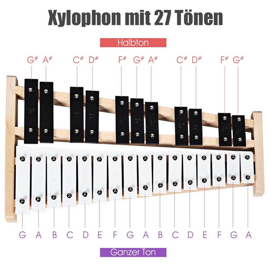 Northix  Xilofono a 27 note con 2 bacchette e borsa per il trasporto Glockenspiel Percussioni a mano Percussioni 
