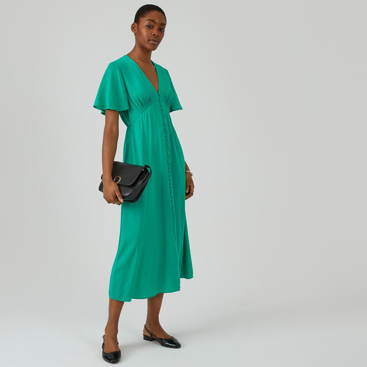 Image of Ausgestelltes Kleid Mit V-ausschnitt Damen Grün 32