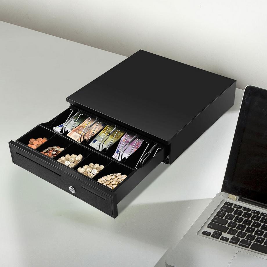 Northix  Kassenlade Kassenschublade Geldlade Geldschublade Metalllade Geldbox 5 Münzfächer 4 Scheinfächer 40,5x42X9cm 