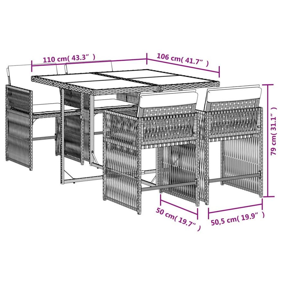 VidaXL set da pranzo da giardino Polirattan  