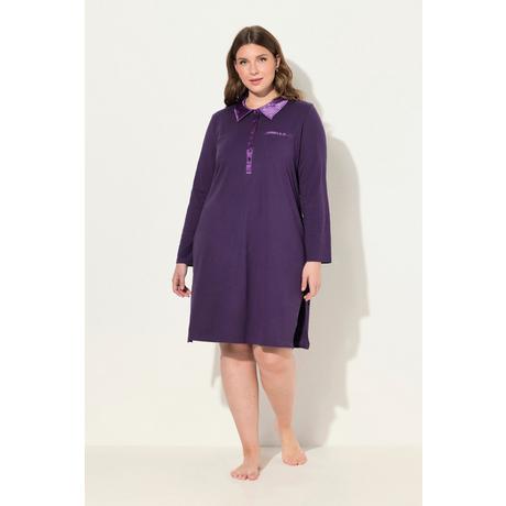 Ulla Popken  Chemise de nuit avec col, détails en satin, manches longues 