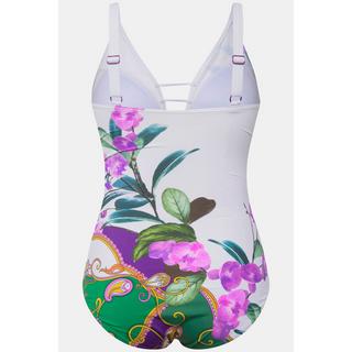 Ulla Popken  Maillot de bain à bonnets moulés. Matière recyclée et motif orchidée 