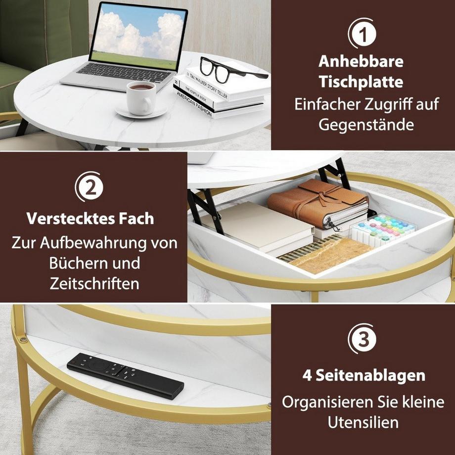 Northix Couchtisch mit anhebbarer Platte und Stauraum  