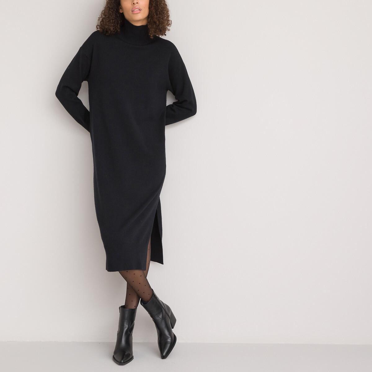 Image of Strickkleid Mit Rollkragen & Langen Ärmeln Damen Schwarz M