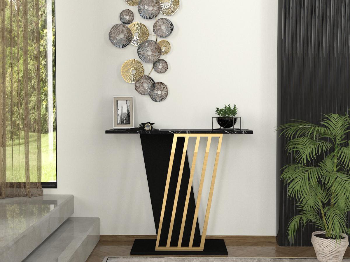 Vente-unique Consolle Effetto marmo Nero e Dorato - ORSONA  