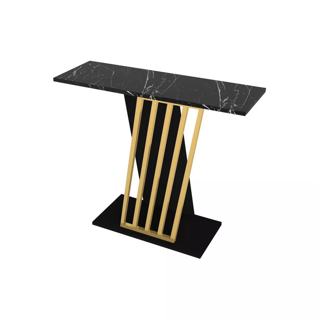 Vente-unique - Console - Effet marbre noir et doré - orsona