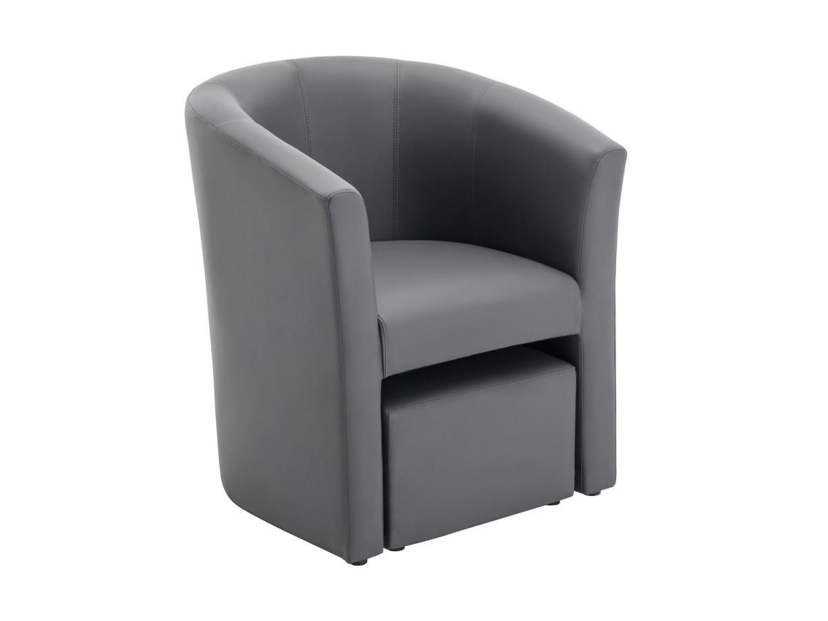 Vente-unique Fauteuil cabriolet et pouf en simili gris JOVANA  