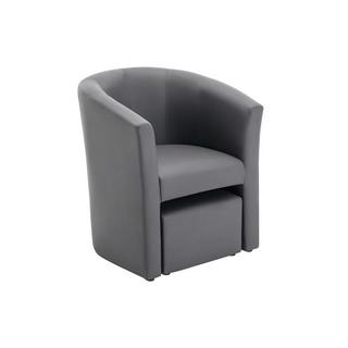 Vente-unique Fauteuil cabriolet et pouf en simili gris JOVANA  