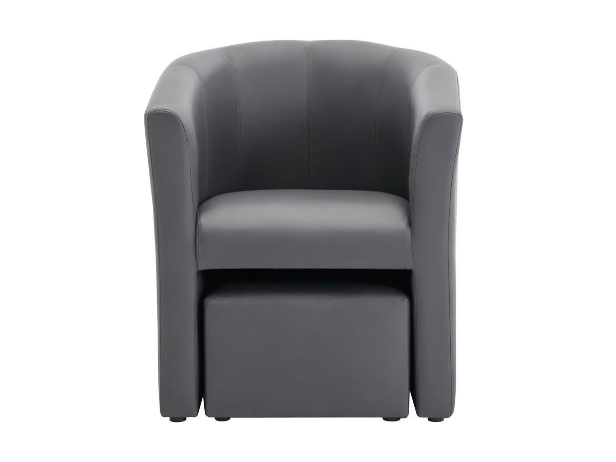 Vente-unique Fauteuil cabriolet et pouf en simili gris JOVANA  