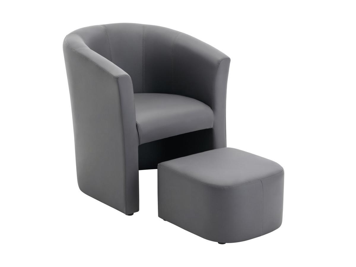 Vente-unique Fauteuil cabriolet et pouf en simili gris JOVANA  