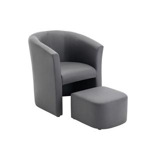 Vente-unique Fauteuil cabriolet et pouf en simili gris JOVANA  