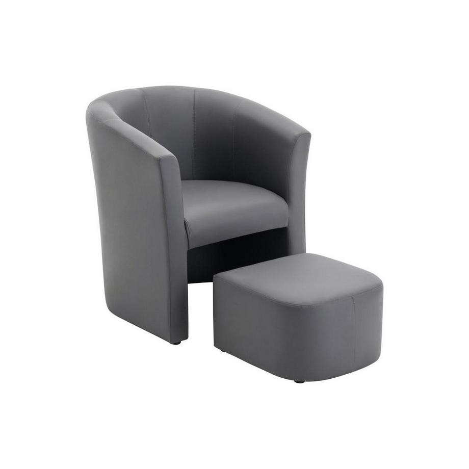 Vente-unique Fauteuil cabriolet et pouf en simili gris JOVANA  
