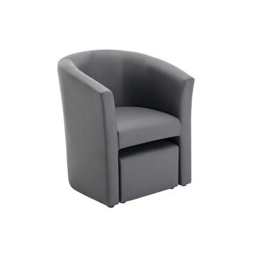 Fauteuil cabriolet et pouf en simili gris JOVANA