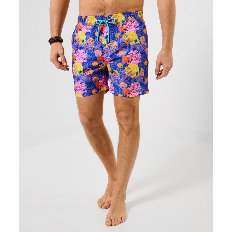 Short de bain imprimé poissons tropicaux