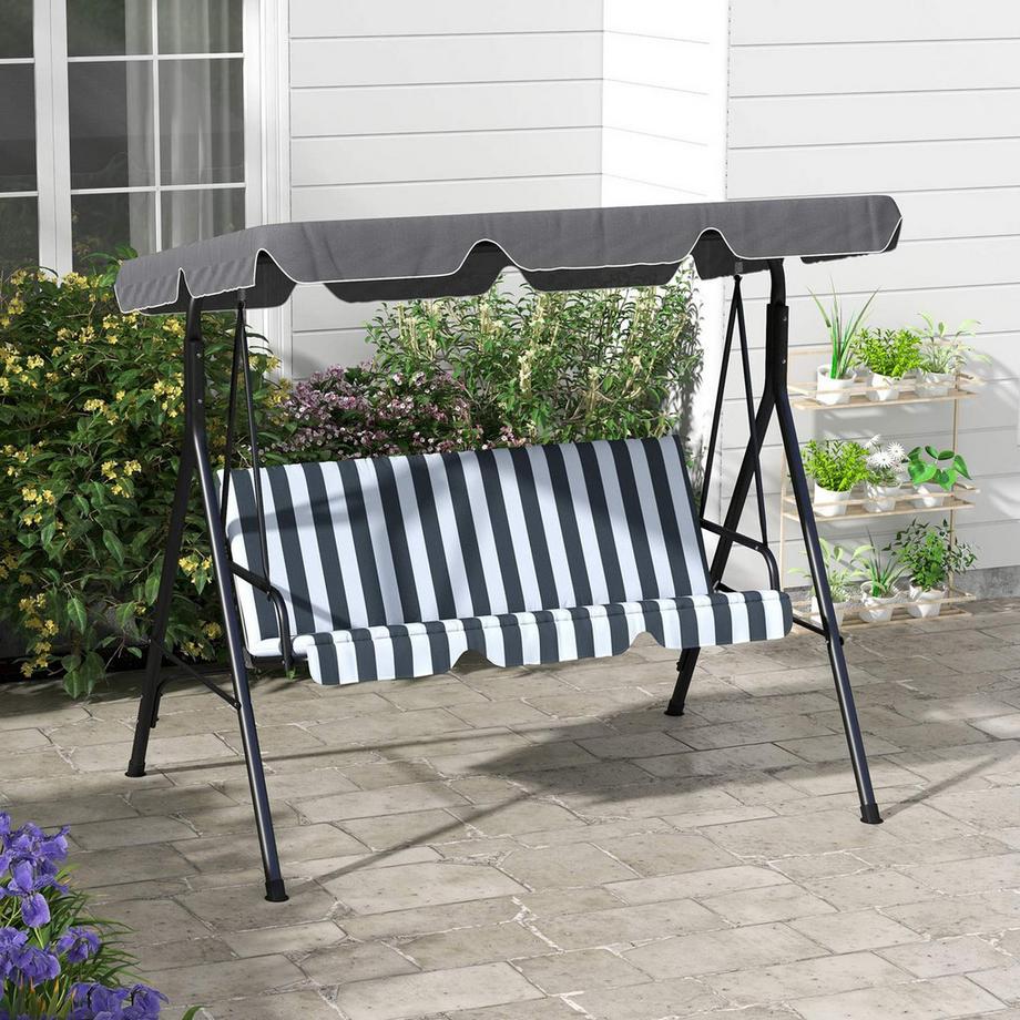 Northio Outsuuny Balançoire Hollywood avec coussin d'assise, balançoire de jardin 3 places avec auvent réglable, banc balançoire charges jusqu'à 240 kg, pour jardin, terrasse, 172 x 110 x 153 cm, gris + blanc Aosom  