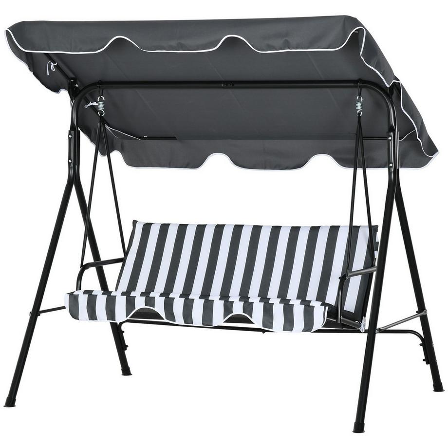 Outsuuny Balançoire Hollywood avec coussin d'assise, balançoire de jardin 3 places avec auvent réglable, banc balançoire charges jusqu'à 240 kg, pour jardin, terrasse, 172 x 110 x 153 cm, gris + blanc Aosom