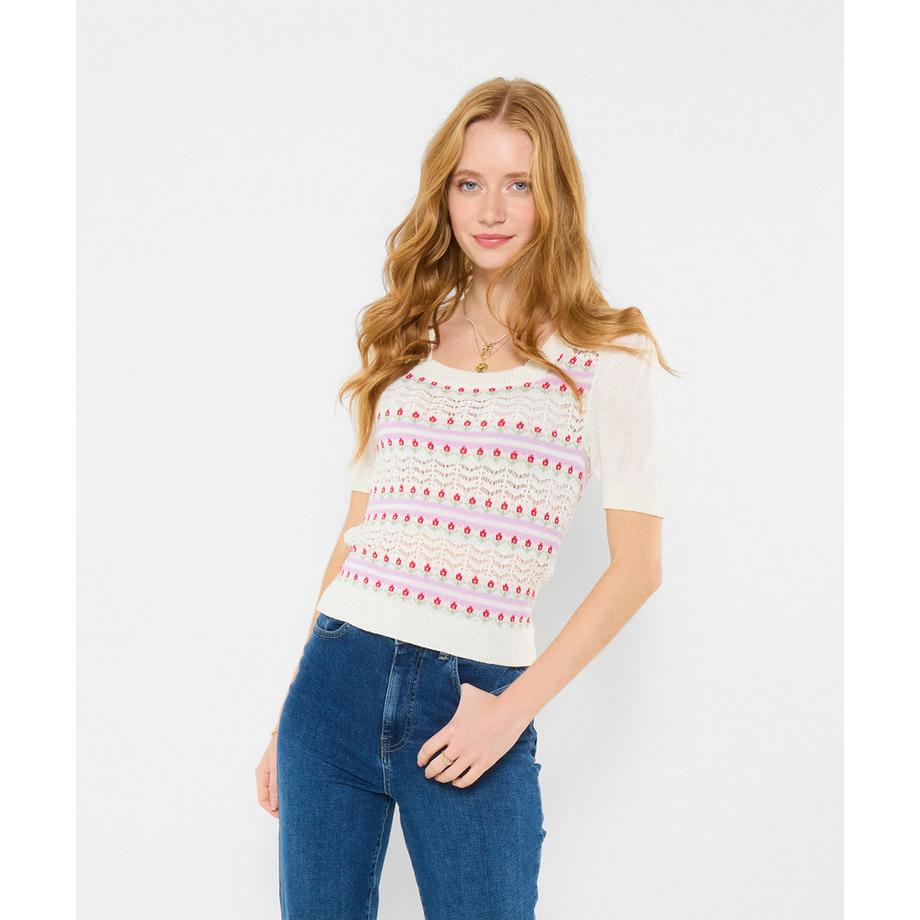 Joe Browns Kurzarm Pullover Eckiger Ausschnitt Blumenstreifen  